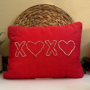 Spritz Red XO Heart Holiday Pillow